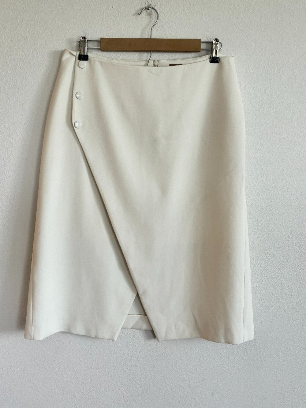 Hugo Boss Skirt Ivory Vemeka Ponte Midi Asymmetric Faux Wrap NEW